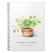 鉢付きハーブパセリーコリアンダー水彩植物学 ノートブック (正面)