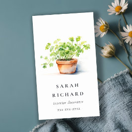 鉢付きハーブパセリーコリアンダー水彩植物学 名刺