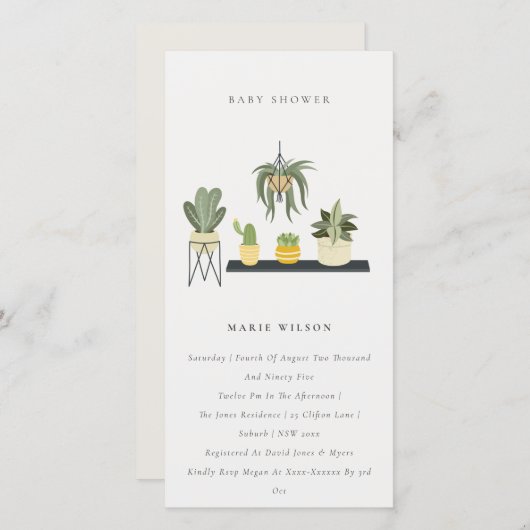 鉢付き葉多肉植物ベビーシャワー招待状 サンキューカード (正面/裏面)