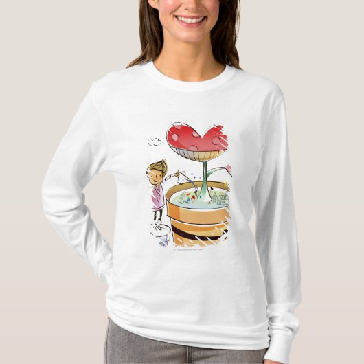 鉢植えな植物に水をまいている人 Tシャツ (正面)