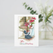 鉢植えな植物のヴィンテージのクリスマスの女の子 シーズンポストカード (スタンド正面)