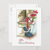 鉢植えな植物のヴィンテージのクリスマスの女の子 シーズンポストカード (正面/裏面)