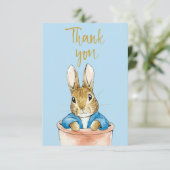 鉢植えに座るウサギのピーター サンキューカード (スタンド正面)