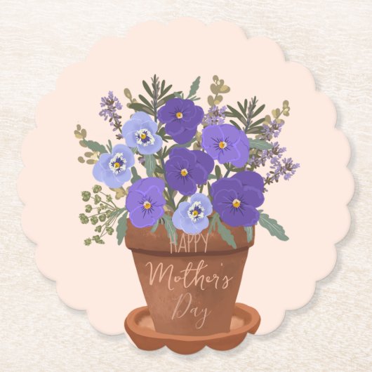 鉢植えのすみれ 紫色の花 – 母の日 フラワーギフト ペーパーコースター (正面)
