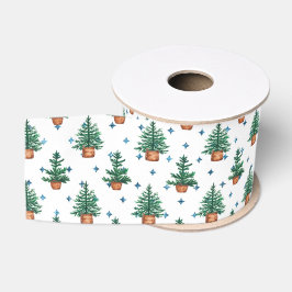 鉢植えのクリスマスツリーファームハウス ホリデー柄 グログランリボン