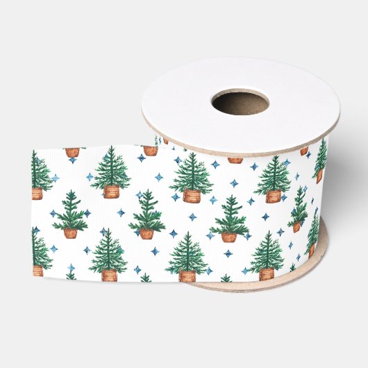 鉢植えのクリスマスツリーファームハウス ホリデー柄 グログランリボン (リール)
