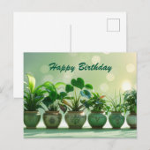 鉢植えのグリーンハウスプランツの誕生日おめでとう ポストカード (正面/裏面)