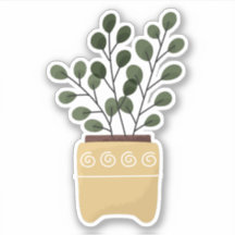 鉢植えのグリーン観葉植物の透明ステッカー
