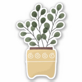 鉢植えのグリーン観葉植物の透明ステッカー シール