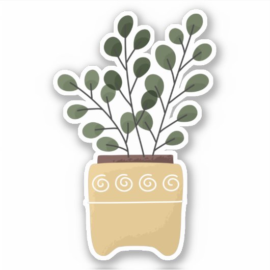 鉢植えのグリーン観葉植物の透明ステッカー シール (正面)