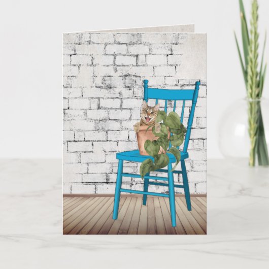 鉢植えのタビー猫に感謝 カード (正面)