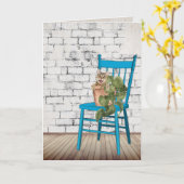 鉢植えのタビー猫に感謝 カード (黄色い花)