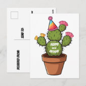 鉢植えのトゲトゲしたサボテンに誕生日帽子 ポストカード (正面/裏面)