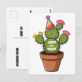 鉢植えのハリ梨のサボテンに誕生日帽子 ポストカード (正面/裏面)