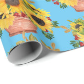 鉢植えのヒマワリ（青） ラッピングペーパー (ロールコーナー)