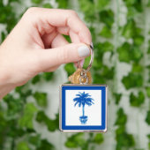 鉢植えのヤシの木 – コバルトブルーと白 キーホルダー (手)