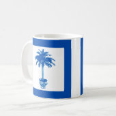 鉢植えのヤシの木 – コバルトブルーと白 コーヒーマグカップ (正面左)