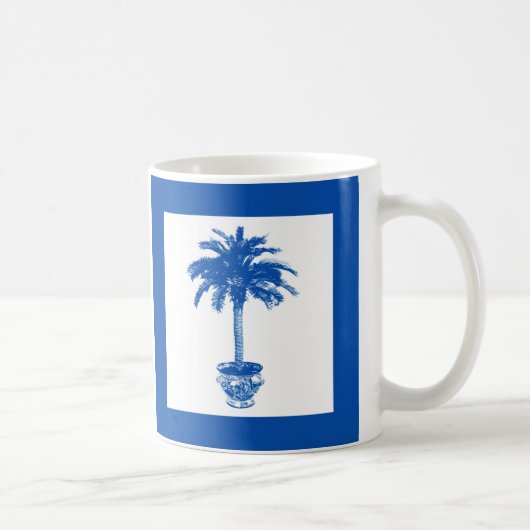 鉢植えのヤシの木 – コバルトブルーと白 コーヒーマグカップ (右)