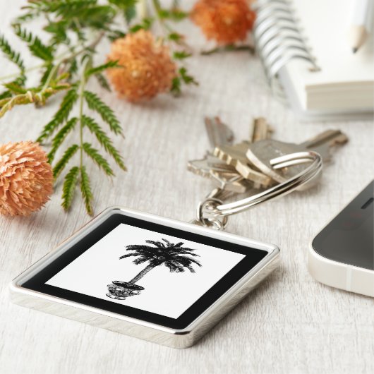 鉢植えのヤシの木 – 白黒 キーホルダー (側面)