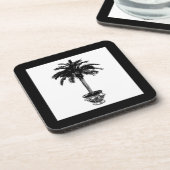 鉢植えのヤシの木 – 白黒 コースター (左側)