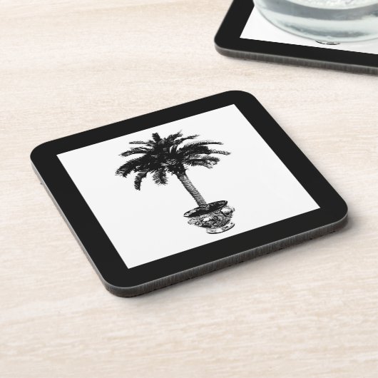 鉢植えのヤシの木 – 白黒 コースター (左側)