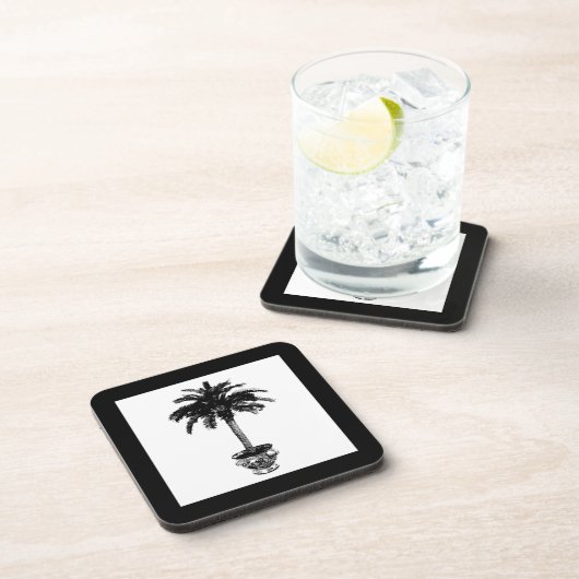 鉢植えのヤシの木 – 白黒 コースター (右側)