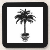 鉢植えのヤシの木 – 白黒 コースター (正面)