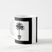 鉢植えのヤシの木 – 白黒 コーヒーマグカップ (正面左)