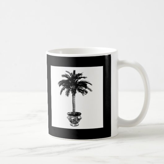 鉢植えのヤシの木 – 白黒 コーヒーマグカップ (右)