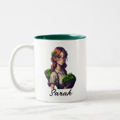 鉢植えの少女のカスタマイズ可能な名前 ツートーンマグカップ (左)