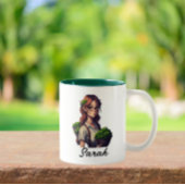 鉢植えの少女のカスタマイズ可能な名前 ツートーンマグカップ