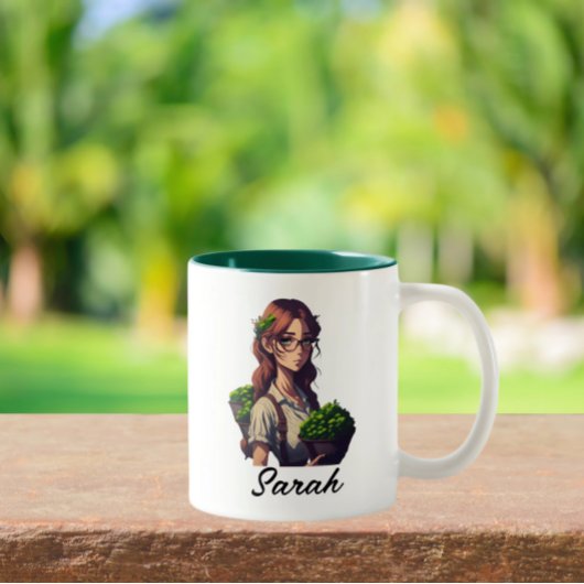 鉢植えの少女のカスタマイズ可能な名前 ツートーンマグカップ