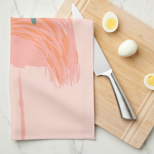 鉢植えの手を引いた熱帯性フラミンゴ キッチンタオル (四つ折り)