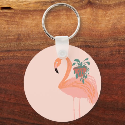 鉢植えの手を引いた熱帯性フラミンゴ キーホルダー (正面)