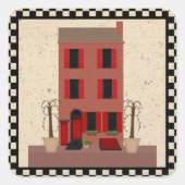 鉢植えの木のステッカー付きの茶色い石 スクエアシール (正面)