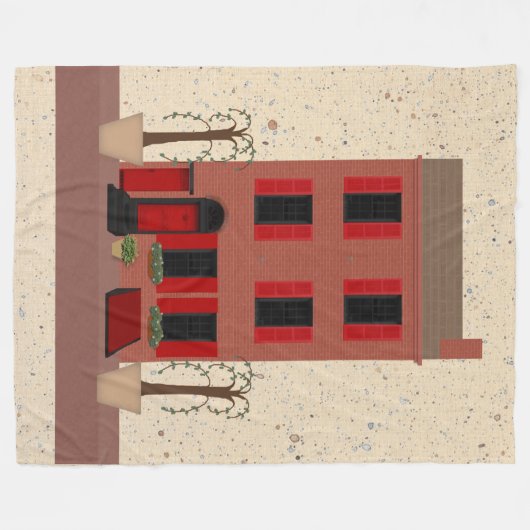 鉢植えの木の付いた茶色のフリースブランケット フリースブランケット (正面(横))