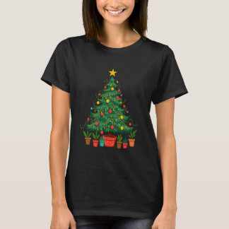 鉢植えの植物のあるクリスマスツリー 園芸 Tシャツ
