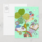 鉢植えの植物の横で勉強する子供たち ポストカード (正面/裏面)