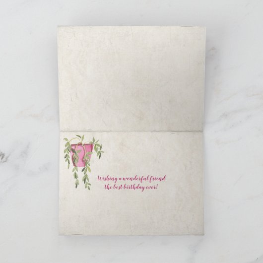 鉢植えの植物の水色の誕生日の様々な カード (内部)