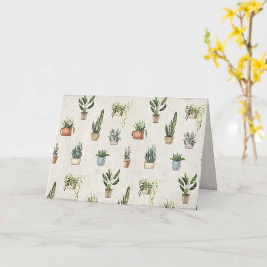 鉢植えの植物の水色の誕生日の様々な カード (黄色い花)