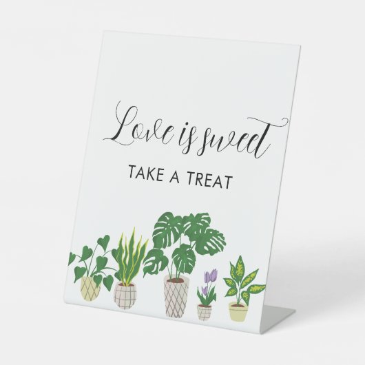 鉢植えの植物 ブライダルシャワーのラブイズスイートのプレゼント 台座サイン (正面)
