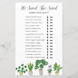 鉢植えの植物 ブライダルシャワーゲーム 彼が言った 彼女が言った