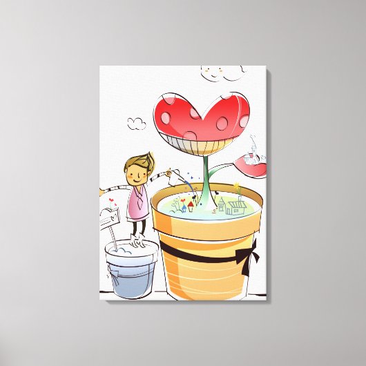 鉢植えの水やりをする人 キャンバスプリント (正面)