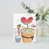 鉢植えの水やりをする人 ポストカード (スタンド正面)