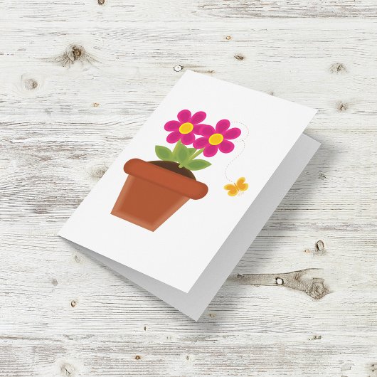 鉢植えの花と蝶のカード カード