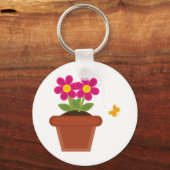 鉢植えの花と蝶のキーチェーン キーホルダー (正面)