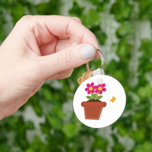 鉢植えの花と蝶のキーチェーン キーホルダー