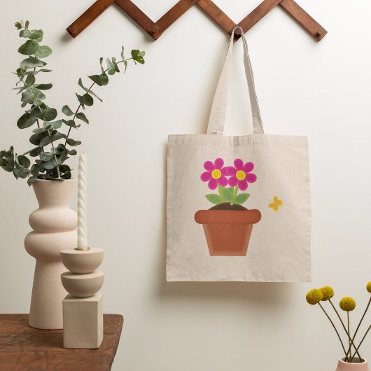 鉢植えの花と蝶のトートバッグ トートバッグ