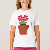 鉢植えの花と蝶のTシャツ Tシャツ (正面)