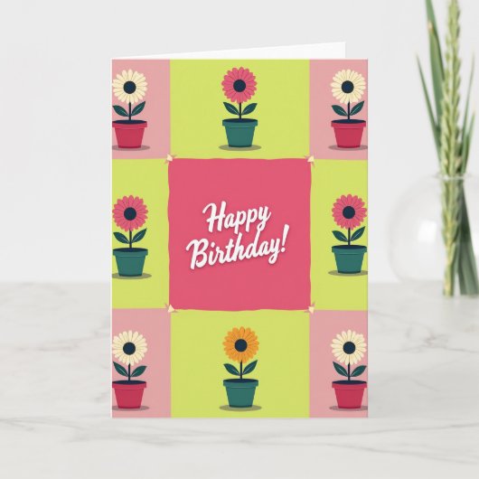 鉢植えの花 誕生日カード カード (正面)